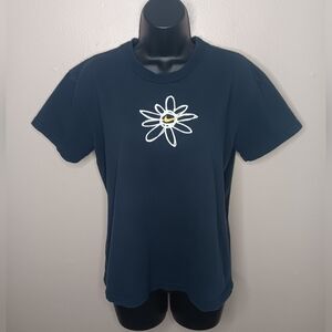 Vintage 90s Nike Women’s Medium T-shirt Center Swoosh Black Flower Tee Made USA